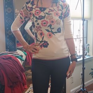 Talbots Floral Long Sleeve Top - White and Pink